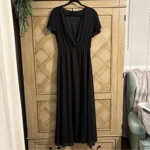 Black short sleeve maxi dress with leg slit